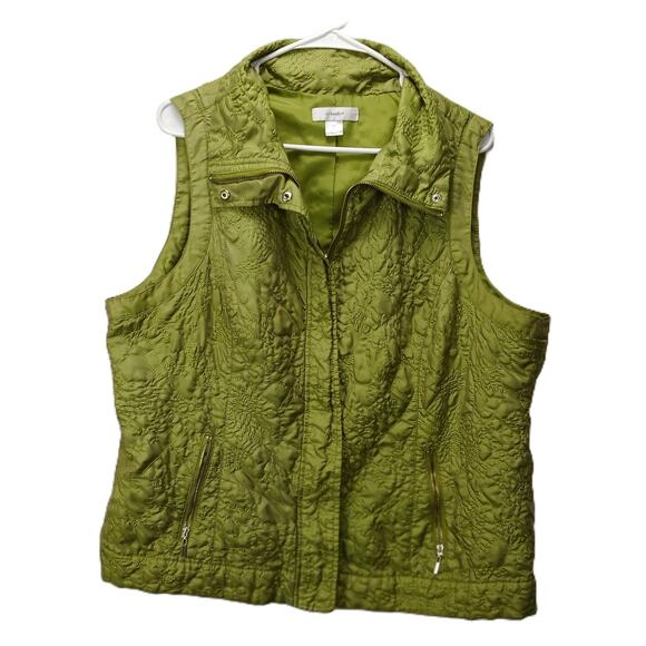 CJ Banks Quilted Vest /Women’s Plus Sz 1X/ Full Zip/ Chartreuse/ Classic Sporty/ - Picture 3 of 8